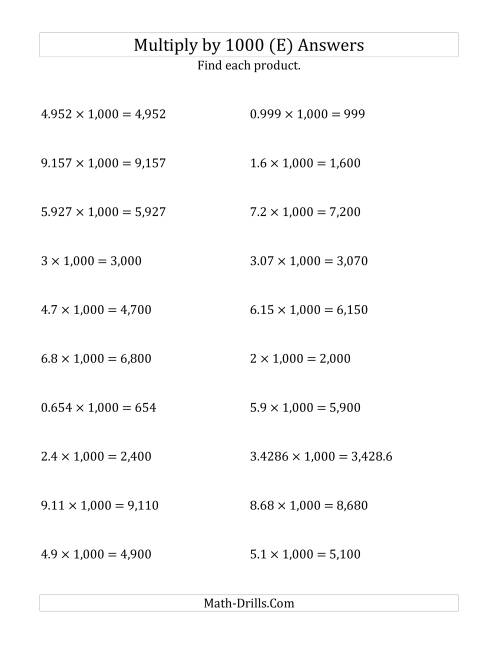 The Multiplying Decimals by 1,000 (E) Math Worksheet Page 2
