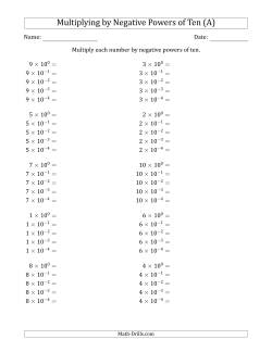 Learning to Multiply Numbers (Range 1 to 10) by Negative Powers of Ten in Exponent Form