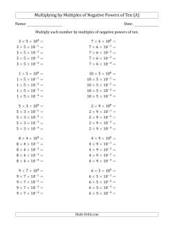 Learning to Multiply Numbers (Range 1 to 10) by Multiples of Negative Powers of Ten in Exponent Form