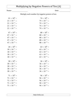 Learning to Multiply Numbers (Range 10 to 99) by Negative Powers of Ten in Exponent Form
