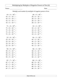 Learning to Multiply Numbers (Range 10 to 99) by Multiples of Negative Powers of Ten in Exponent Form