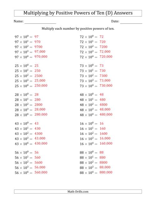 The Learning to Multiply Numbers (Range 10 to 99) by Positive Powers of Ten in Exponent Form (D) Math Worksheet Page 2