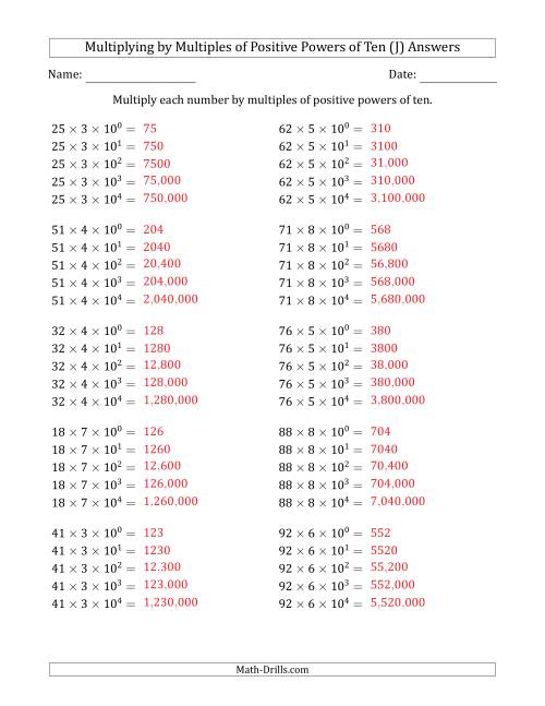 The Learning to Multiply Numbers (Range 10 to 99) by Multiples of Positive Powers of Ten in Exponent Form (J) Math Worksheet Page 2