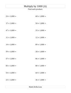 Multiplying Whole Numbers by 1,000