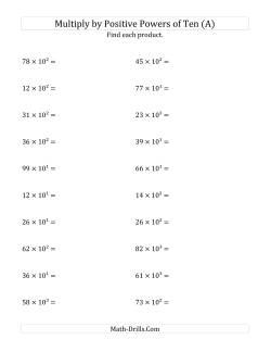 Multiplying Whole Numbers by Positive Powers of Ten (Exponent Form)