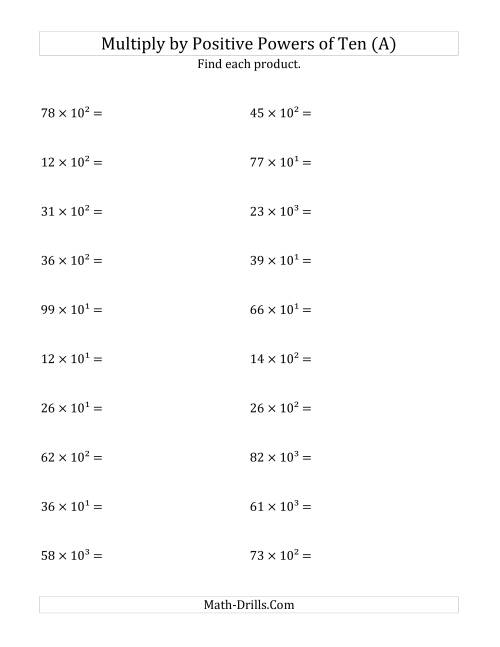 Multiplying Whole Numbers By Positive Powers Of Ten Exponent Form A 