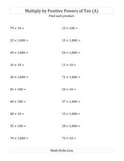 Multiplying Whole Numbers by Positive Powers of Ten (Standard Form)