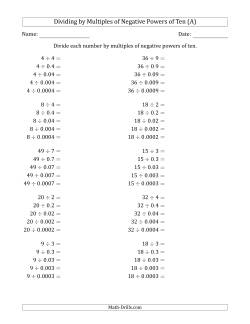 Learning to Divide Numbers (Quotients Range 1 to 10) by Multiples of Negative Powers of Ten in Standard Form