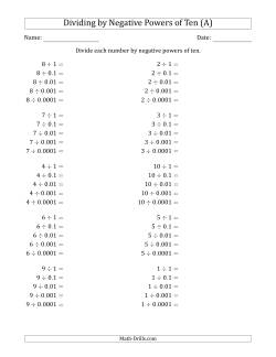 Learning to Divide Numbers (Range 1 to 10) by Negative Powers of Ten in Standard Form