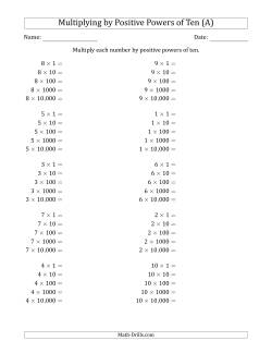Learning to Multiply Numbers (Range 1 to 10) by Positive Powers of Ten in Standard Form