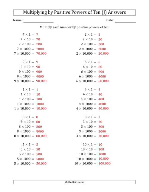 The Learning to Multiply Numbers (Range 1 to 10) by Positive Powers of Ten in Standard Form (J) Math Worksheet Page 2