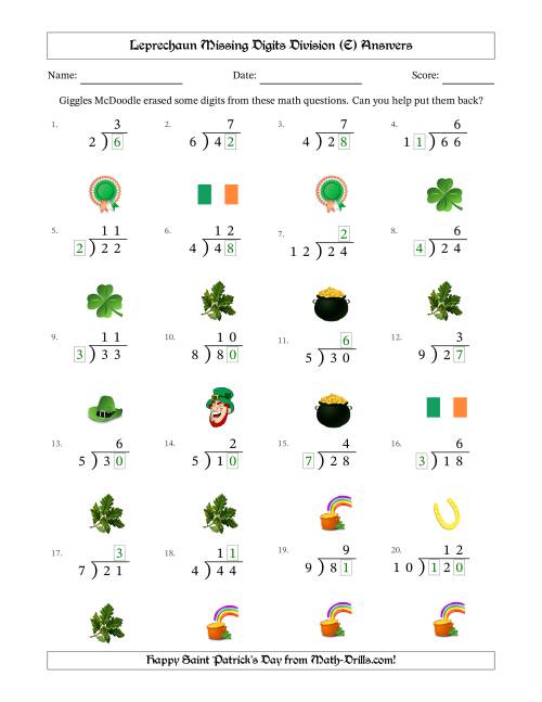 The Leprechaun Missing Digits Division (Easier Version) (E) Math Worksheet Page 2