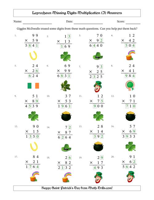 The Leprechaun Missing Digits Multiplication (Harder Version) (I) Math Worksheet Page 2