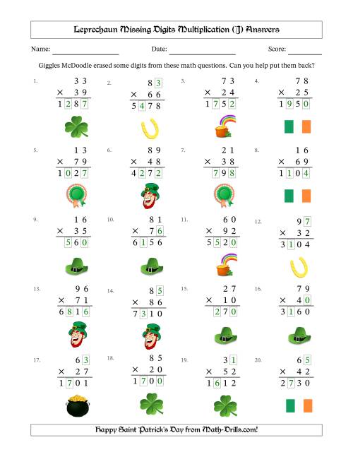 The Leprechaun Missing Digits Multiplication (Harder Version) (J) Math Worksheet Page 2