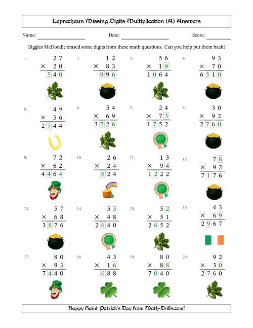 The Leprechaun Missing Digits Multiplication (Harder Version) (All) Math Worksheet Page 2