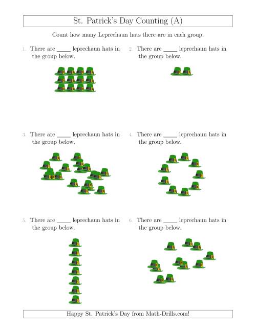 The Counting Leprechaun Hats in Various Arrangements (A) Math Worksheet