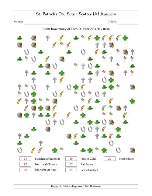 The Counting St. Patrick's Day Items in Super Scattered Arrangements (50 Percent Full) (A) Math Worksheet Page 2