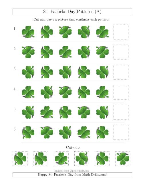 The St. Patrick's Day Picture Patterns with Rotation Attribute Only (A) Math Worksheet
