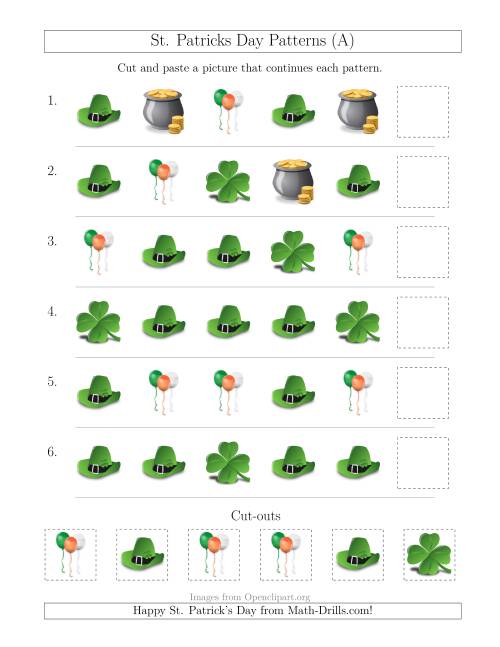 The St. Patrick's Day Picture Patterns with Shape Attribute Only (A) Math Worksheet