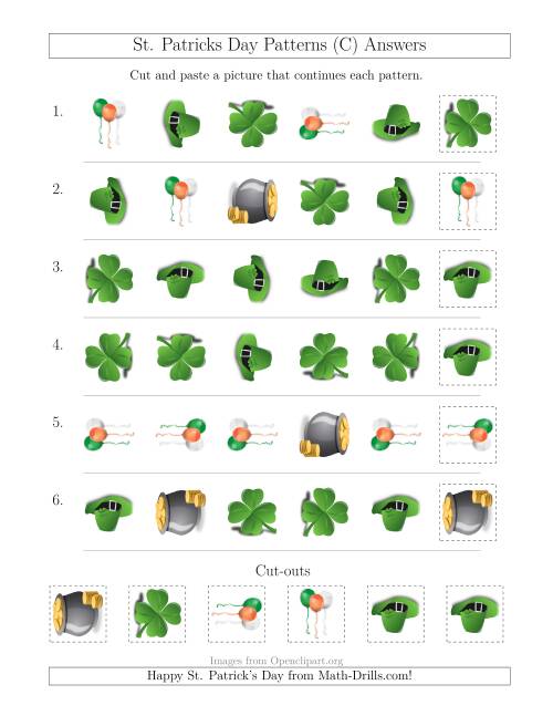 The St. Patrick's Day Picture Patterns with Shape and Rotation Attributes (C) Math Worksheet Page 2