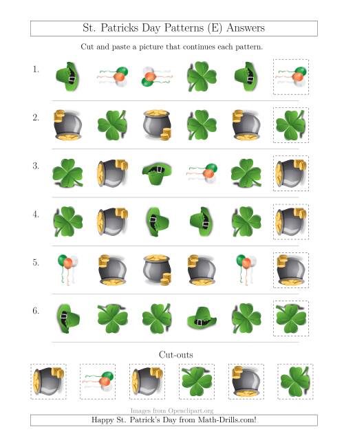The St. Patrick's Day Picture Patterns with Shape and Rotation Attributes (E) Math Worksheet Page 2