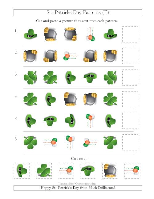 The St. Patrick's Day Picture Patterns with Shape and Rotation Attributes (F) Math Worksheet