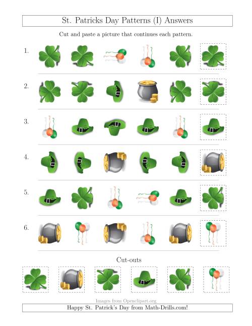 The St. Patrick's Day Picture Patterns with Shape and Rotation Attributes (I) Math Worksheet Page 2