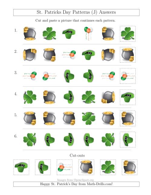 The St. Patrick's Day Picture Patterns with Shape and Rotation Attributes (J) Math Worksheet Page 2