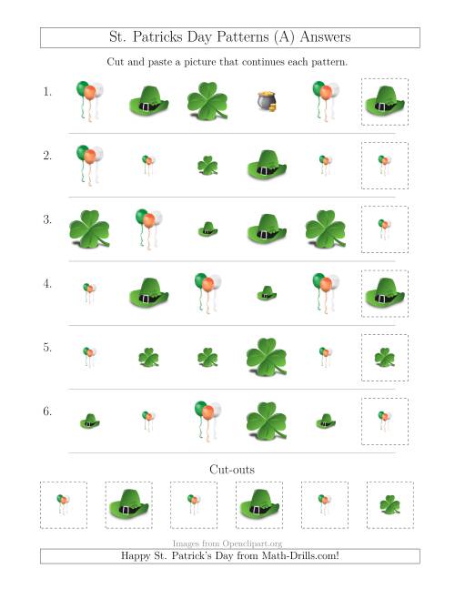 The St. Patrick's Day Picture Patterns with Size and Shape Attributes (A) Math Worksheet Page 2