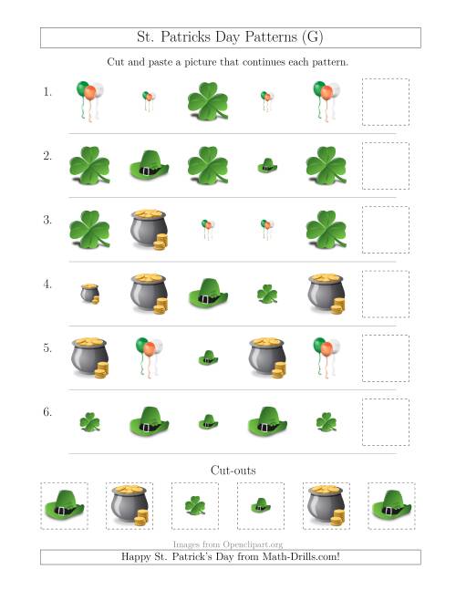The St. Patrick's Day Picture Patterns with Size and Shape Attributes (G) Math Worksheet