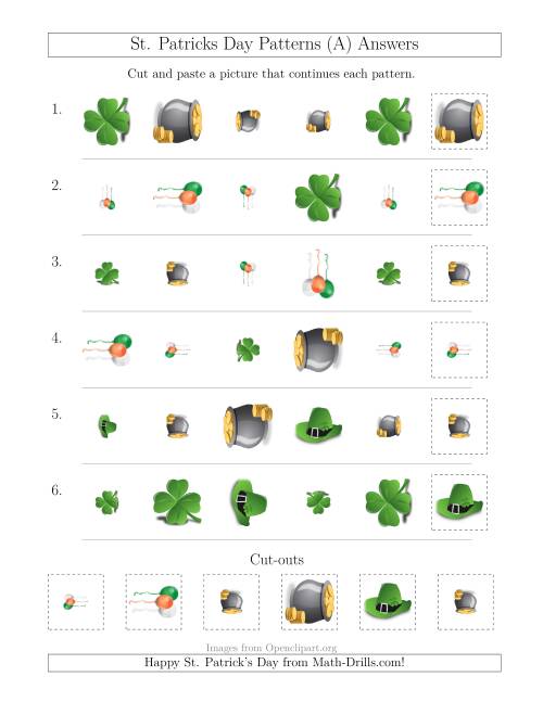 The St. Patrick's Day Picture Patterns with Shape, Size and Rotation Attributes (A) Math Worksheet Page 2