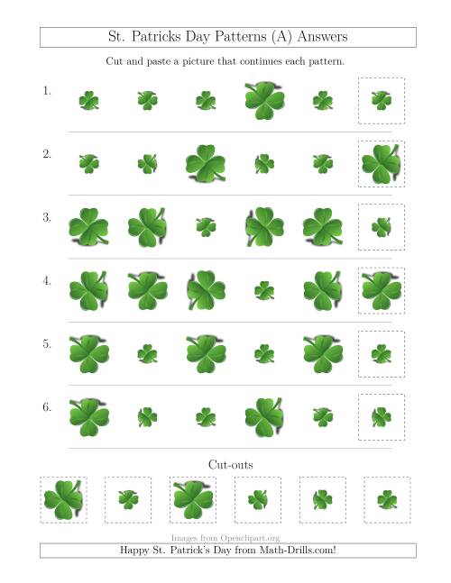 The St. Patrick's Day Picture Patterns with Size and Rotation Attributes (A) Math Worksheet Page 2