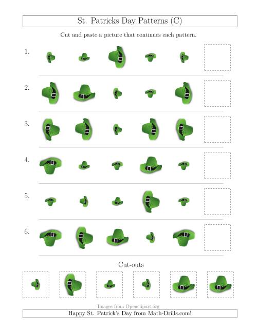 The St. Patrick's Day Picture Patterns with Size and Rotation Attributes (C) Math Worksheet