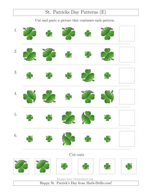 The St. Patrick's Day Picture Patterns with Size and Rotation Attributes (E) Math Worksheet