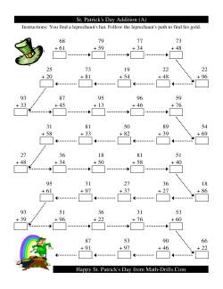 St. Patrick's Day Follow the Leprechaun Two-Digit Addition
