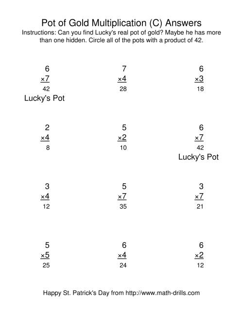 The St. Patrick's Day Multiplication Facts to 49 -- Lucky's Pot of Gold (C) Math Worksheet Page 2