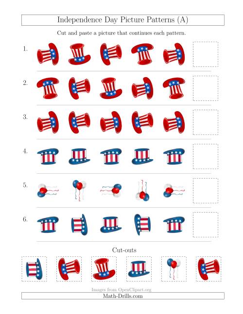 The Independence Day Picture Patterns with Rotation Attribute Only (A) Math Worksheet