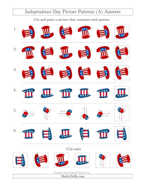 The Independence Day Picture Patterns with Rotation Attribute Only (A) Math Worksheet Page 2