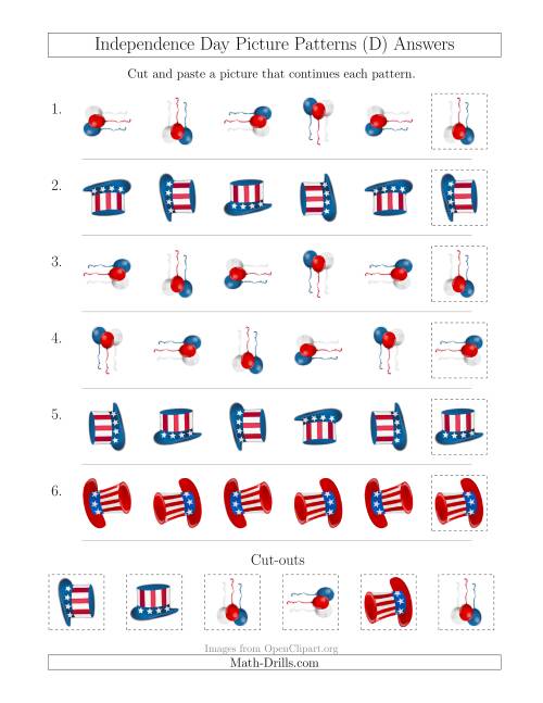 The Independence Day Picture Patterns with Rotation Attribute Only (D) Math Worksheet Page 2