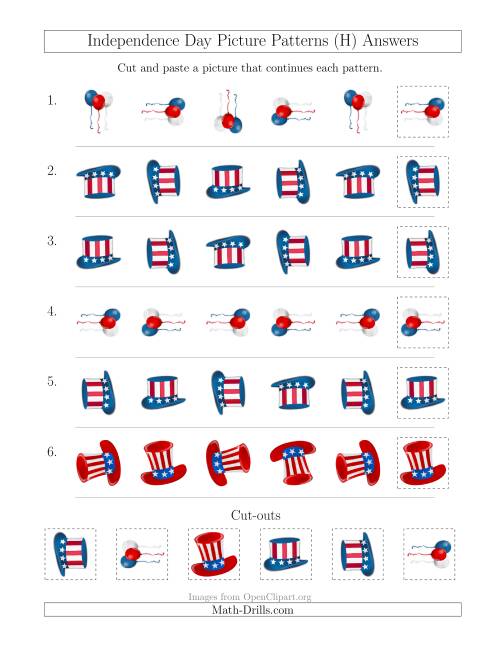 The Independence Day Picture Patterns with Rotation Attribute Only (H) Math Worksheet Page 2