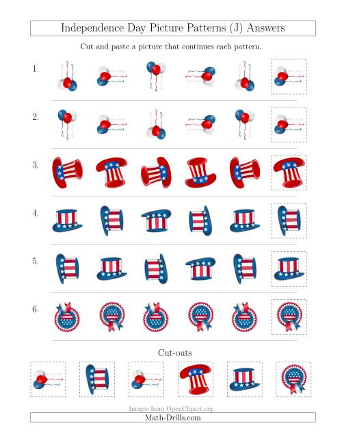 The Independence Day Picture Patterns with Rotation Attribute Only (J) Math Worksheet Page 2