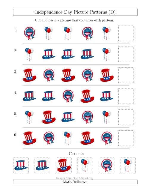 The Independence Day Picture Patterns with Shape Attribute Only (D) Math Worksheet