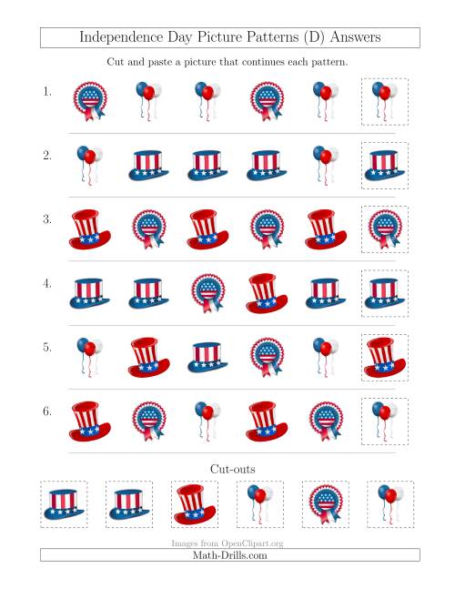 The Independence Day Picture Patterns with Shape Attribute Only (D) Math Worksheet Page 2