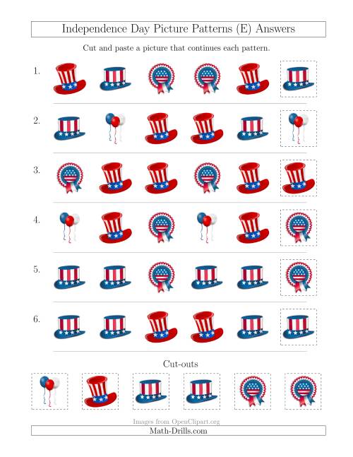 The Independence Day Picture Patterns with Shape Attribute Only (E) Math Worksheet Page 2