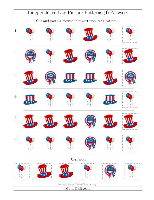 The Independence Day Picture Patterns with Shape Attribute Only (I) Math Worksheet Page 2