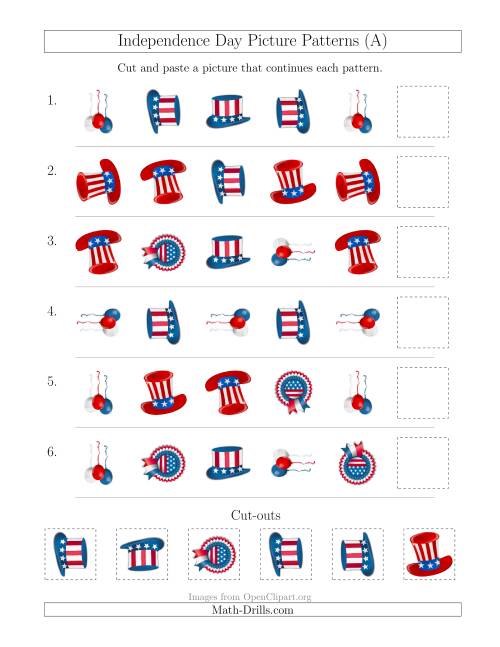 The Independence Day Picture Patterns with Shape and Rotation Attributes (A) Math Worksheet