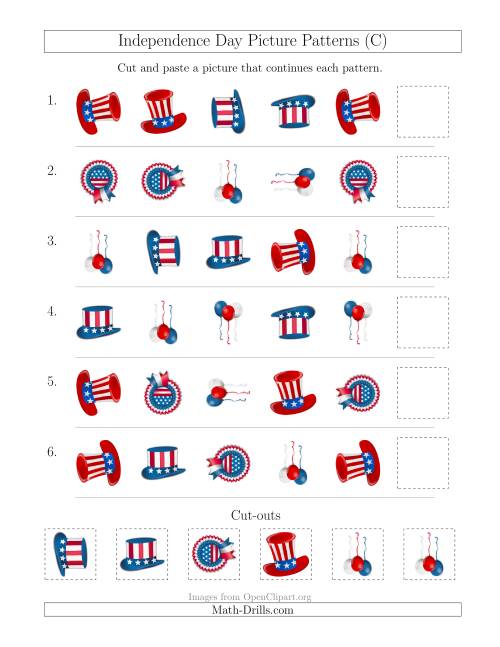 The Independence Day Picture Patterns with Shape and Rotation Attributes (C) Math Worksheet