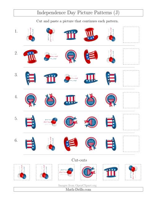 The Independence Day Picture Patterns with Shape and Rotation Attributes (J) Math Worksheet