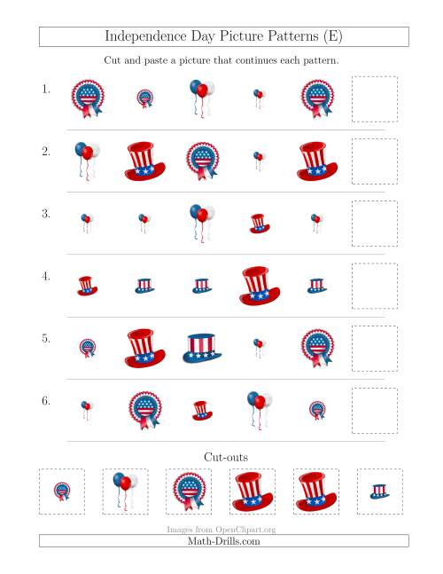 The Independence Day Picture Patterns with Shape and Size Attributes (E) Math Worksheet