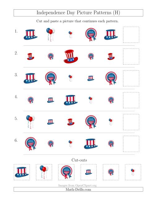 The Independence Day Picture Patterns with Shape and Size Attributes (H) Math Worksheet